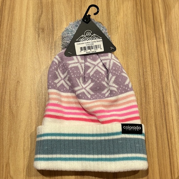 Colorado Knit Winter Hat PomPom Pink Purple Blue White One Size - Picture 2 of 5